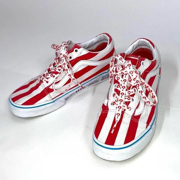 Vans x Where’s Waldo ? Red White Old Skool Textile Low Top Size 5.5 - Picture 1 of 10